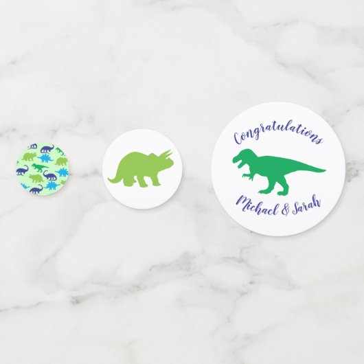 Cute Dinosaur Baby shower Dino Blue en Green Boy Confetti (Voorkanten)