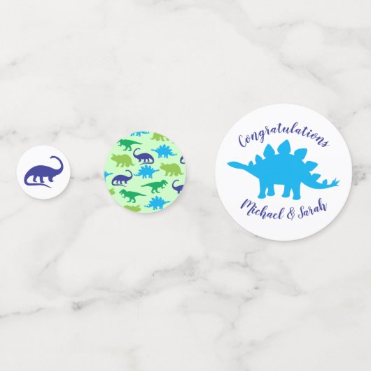 Cute Dinosaur Baby shower Dino Blue en Green Boy Confetti (Achterkanten)