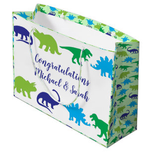 Cute Dinosaur Baby shower Dino Blue en Green Boy Groot Cadeauzakje