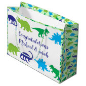 Cute Dinosaur Baby shower Dino Blue en Green Boy Groot Cadeauzakje (Voorkant Gekanteld)