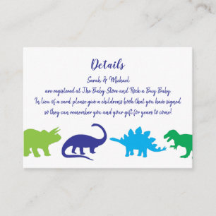 Cute Dinosaur Baby shower Dino Blue en Green Boy Informatiekaartje