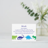 Cute Dinosaur Baby shower Dino Blue en Green Boy Informatiekaartje (Staand voorkant)