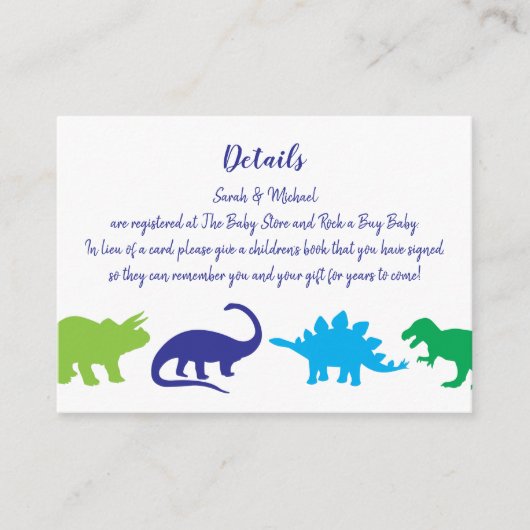 Cute Dinosaur Baby shower Dino Blue en Green Boy Informatiekaartje (Voorkant)