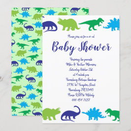 Cute Dinosaur Baby shower Dino Blue en Green Boy Kaart