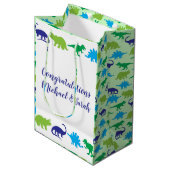 Cute Dinosaur Baby shower Dino Blue en Green Boy Medium Cadeauzakje (Voorkant Gekanteld)