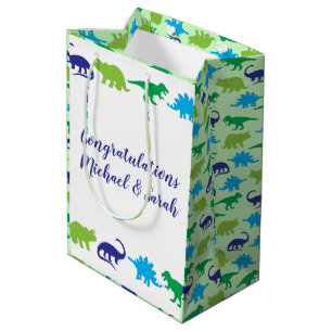 Cute Dinosaur Baby shower Dino Blue en Green Boy Medium Cadeauzakje