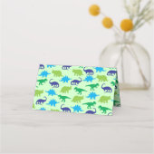 Cute Dinosaur Baby shower Dino Blue en Green Boy Plaatskaartje (Achterkant)