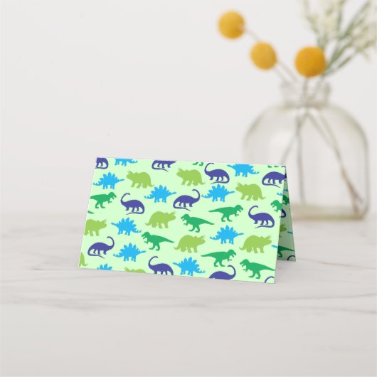 Cute Dinosaur Baby shower Dino Blue en Green Boy Plaatskaartje (Achterkant)