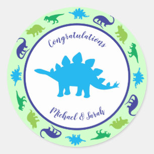 Cute Dinosaur Baby shower Dino Blue en Green Boy Ronde Sticker
