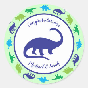 Cute Dinosaur Baby shower Dino Blue en Green Boy Ronde Sticker