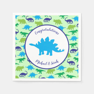 Cute Dinosaur Baby shower Dino Blue en Green Boy Servet