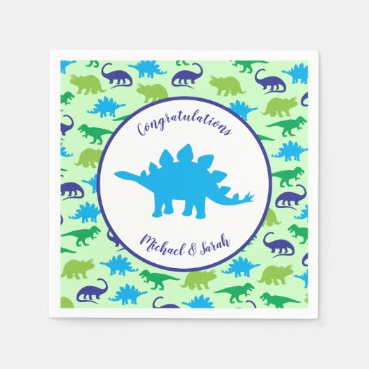 Cute Dinosaur Baby shower Dino Blue en Green Boy Servet (Voorkant)