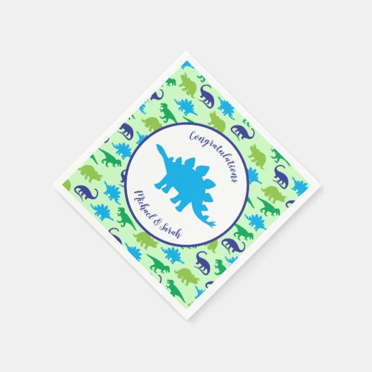 Cute Dinosaur Baby shower Dino Blue en Green Boy Servet (Hoek)