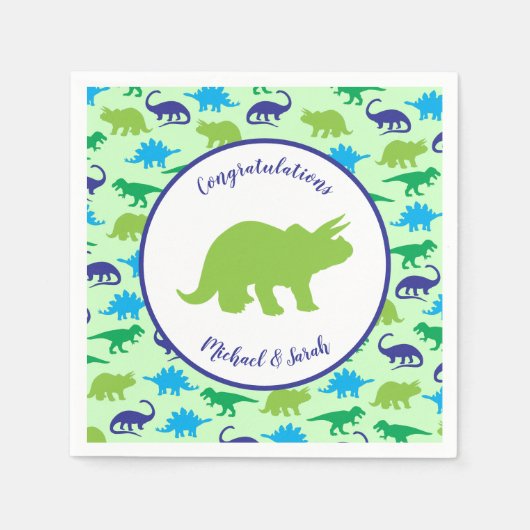 Cute Dinosaur Baby shower Dino Blue en Green Boy Servet (Voorkant)