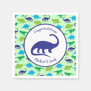 Cute Dinosaur Baby shower Dino Blue en Green Boy Servet