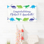 Cute Dinosaur Baby shower Dino Blue en Green Boy Spandoek (Insitu)