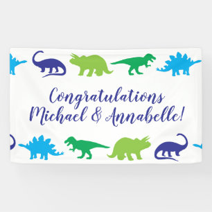 Cute Dinosaur Baby shower Dino Blue en Green Boy Spandoek