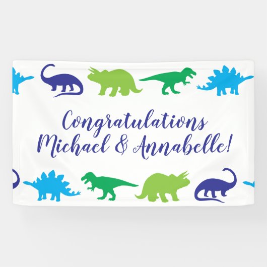 Cute Dinosaur Baby shower Dino Blue en Green Boy Spandoek (Horizontaal)
