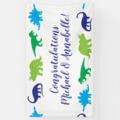 Cute Dinosaur Baby shower Dino Blue en Green Boy Spandoek (Verticaal)