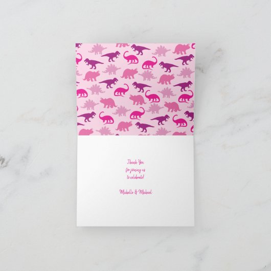 Cute Dinosaur Baby shower Dino Pink Girl Bedankkaart (Binnen)