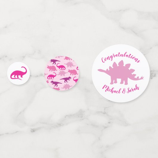 Cute Dinosaur Baby shower Dino Pink Girl Confetti (Achterkanten)