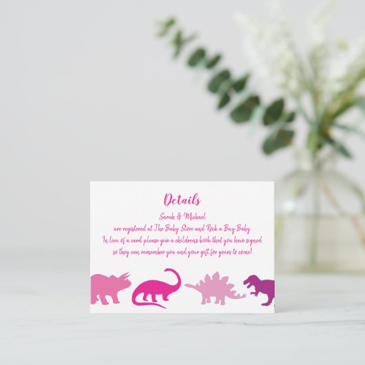 Cute Dinosaur Baby shower Dino Pink Girl Informatiekaartje (Staand voorkant)