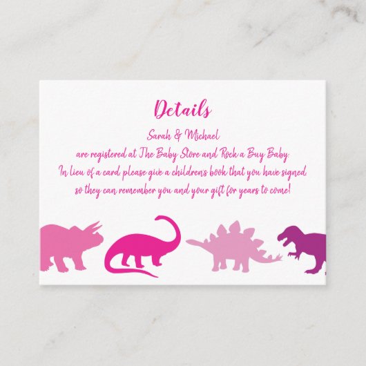 Cute Dinosaur Baby shower Dino Pink Girl Informatiekaartje (Voorkant)