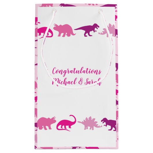 Cute Dinosaur Baby shower Dino Pink Girl Klein Cadeauzakje (Achterkant)