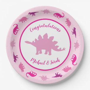 Cute Dinosaur Baby shower Dino Pink Girl Papieren Bordje
