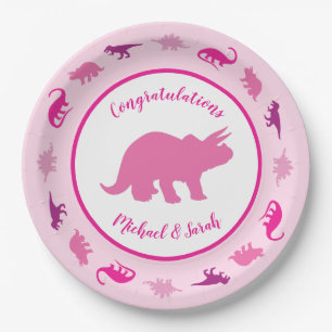 Cute Dinosaur Baby shower Dino Pink Girl Papieren Bordje