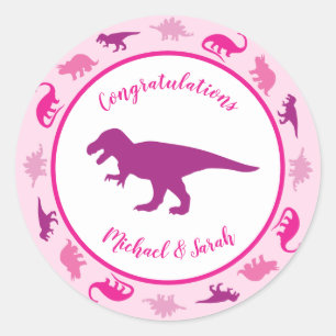 Cute Dinosaur Baby shower Dino Pink Girl Ronde Sticker