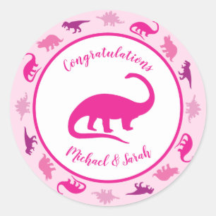 Cute Dinosaur Baby shower Dino Pink Girl Ronde Sticker