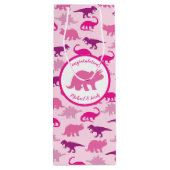 Cute Dinosaur Baby shower Dino Pink Girl Wijn Cadeautas (Achterkant)