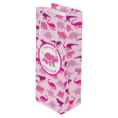 Cute Dinosaur Baby shower Dino Pink Girl Wijn Cadeautas (Voorkant Gekanteld)
