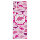 Cute Dinosaur Baby shower Dino Pink Girl Wijn Cadeautas (Voorkant)