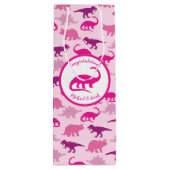 Cute Dinosaur Baby shower Dino Pink Girl Wijn Cadeautas (Achterkant)
