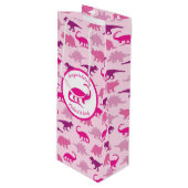 Cute Dinosaur Baby shower Dino Pink Girl Wijn Cadeautas (Voorkant Gekanteld)
