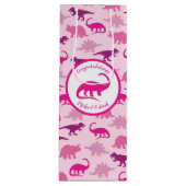 Cute Dinosaur Baby shower Dino Pink Girl Wijn Cadeautas (Voorkant)