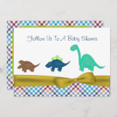Cute Dinosaur Baby shower Invitation Kaart (Voorkant / Achterkant)