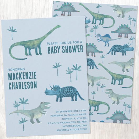 Cute Dinosaur Baby shower Kaart