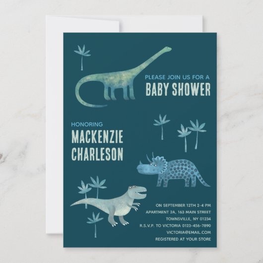 Cute Dinosaur Baby shower Kaart (Voorkant)