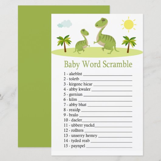 Cute Dinosaur Baby word scramble game (Voorkant / Achterkant)
