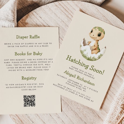 Cute Dinosaur Barst Snel Uit QR Code Baby Shower Kaart