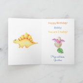 Cute Dinosaur Birthday Boy Add Name & Age Fun Kaar Kaart (Binnen)