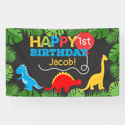 Cute Dinosaur Birthday Boy Spandoek (Horizontaal)