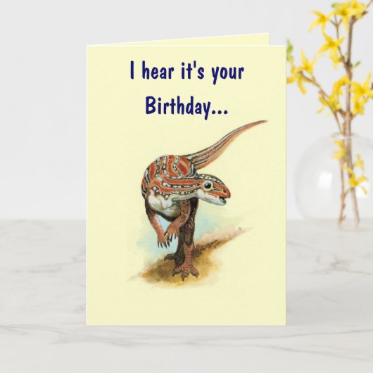 Cute Dinosaur Birthday Card Kaart (Gele Bloem)