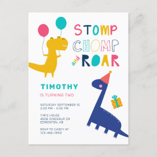 Cute Dinosaur Birthday Colorful Party Boys Briefkaart