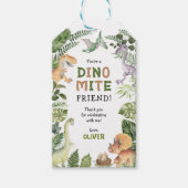 Cute Dinosaur Birthday Dinomite Party Cadeaulabel (Voorkant)