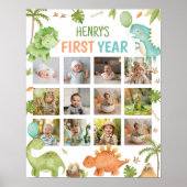 Cute Dinosaur Birthday First Year Photo Milestone Poster (Voorkant)