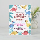 Cute Dinosaur Birthday Invitation Folie Uitnodiging (Staand Voorkant)